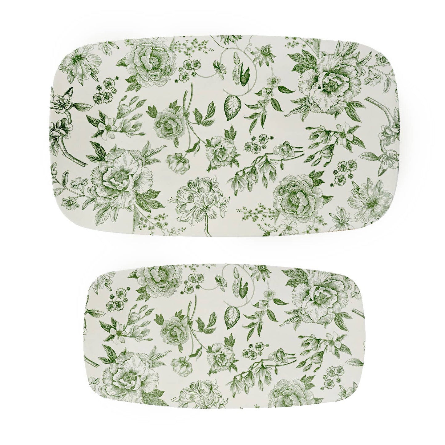 Set of 2 Green Delft Stacking Melamine Trays
