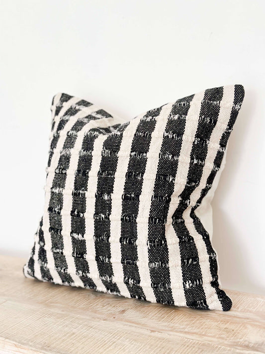 Luxe Cotton Black & Cream Stripe Cushion Medium