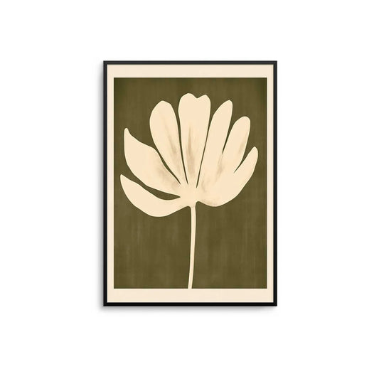 A2 Oak Frame Beige Leaf Print