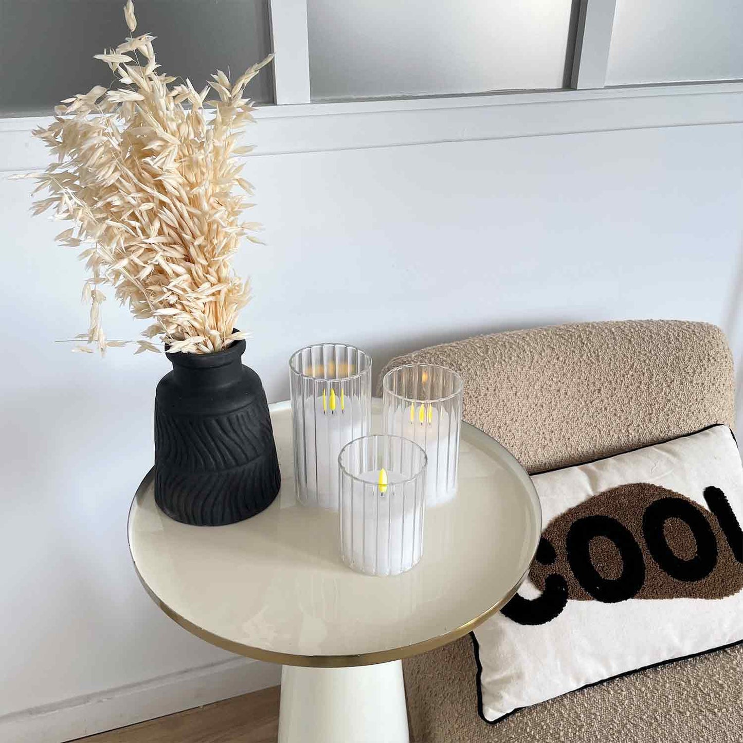3 LED Ribbed Glass Candles
