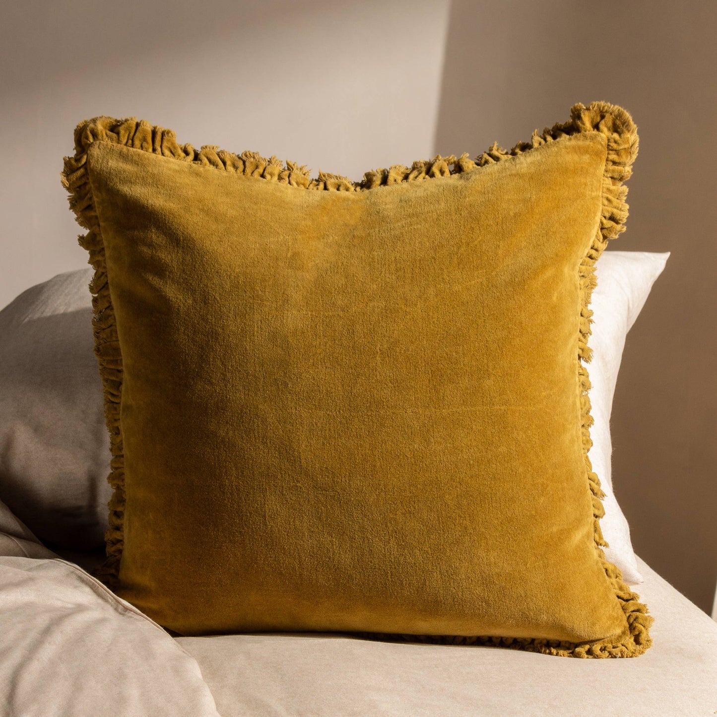 Saffron Velvet Ruffle Cushion Medium