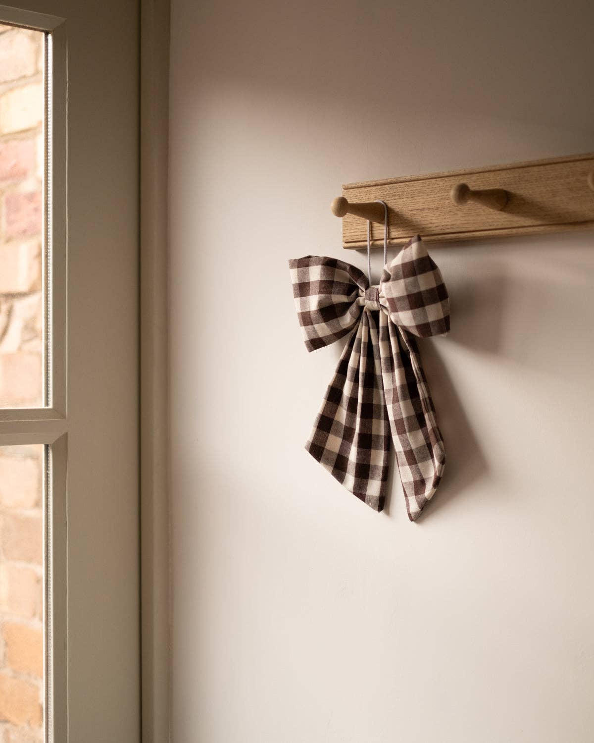 Cream & Brown Gingham Hanging Bow