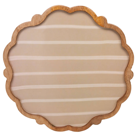 Tan Wavy Edge Striped Mango Wood Platter