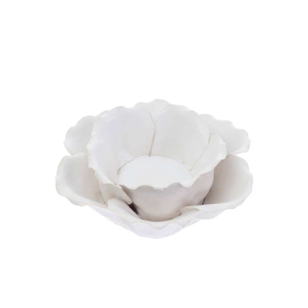 White Lotus Stoneware Tealight Candle Holder