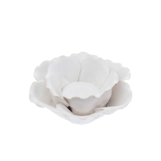 White Lotus Stoneware Tealight Candle Holder