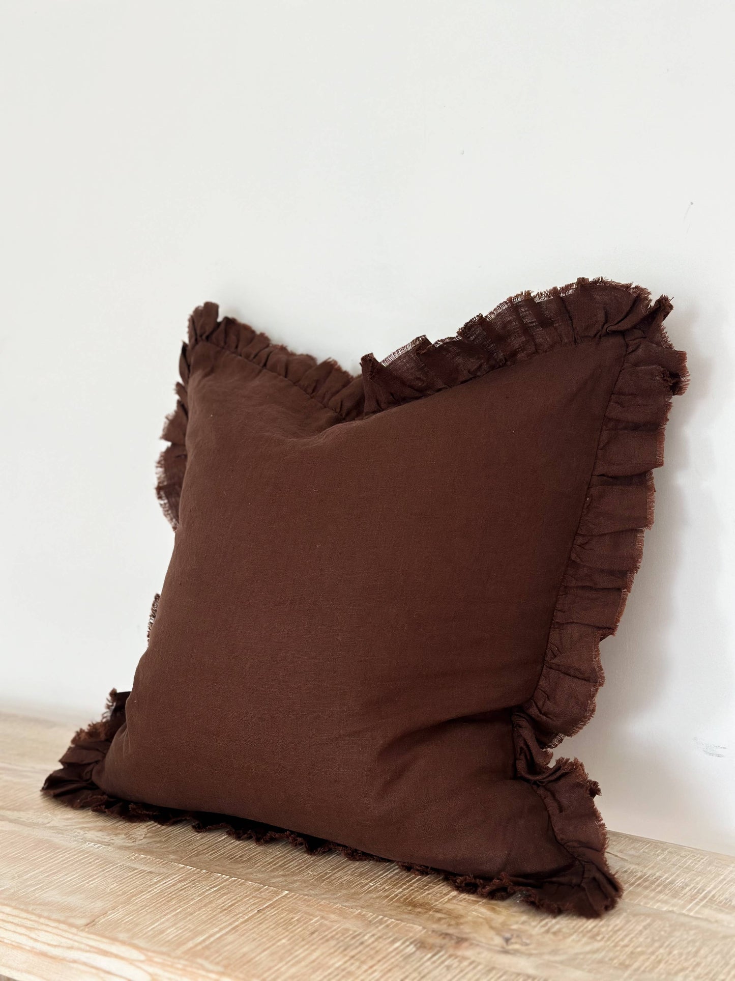 Large Dark Brown Ruffle Cushion