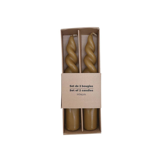 2 Short Spiral Candles - Brown
