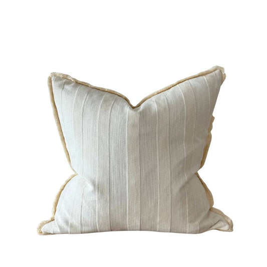 Cream Stripe Cushion with Fringed Edge Medium